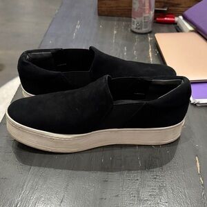 Vince Black Slip-On Shoes with White Soles. Platform. Suede.